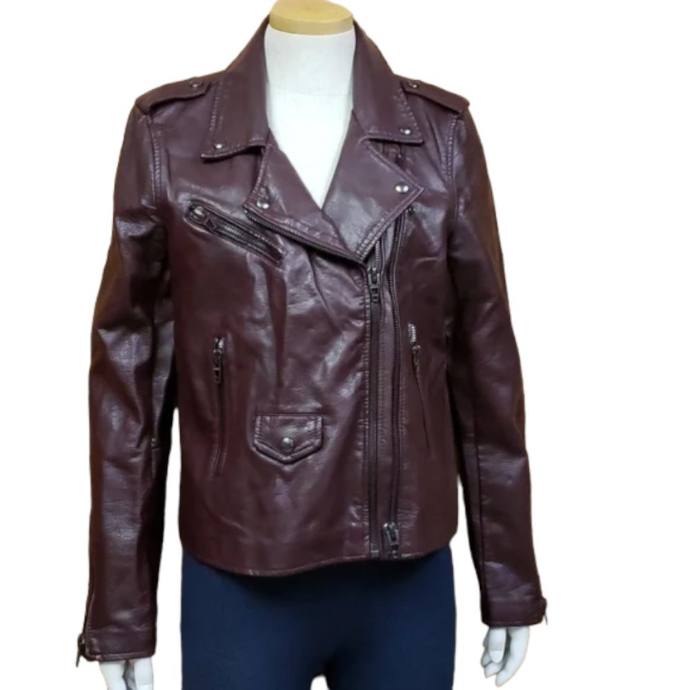 Blank NYC Faux Leather Moto Jacket Size Large Asymmetrical Zip Biker Style
